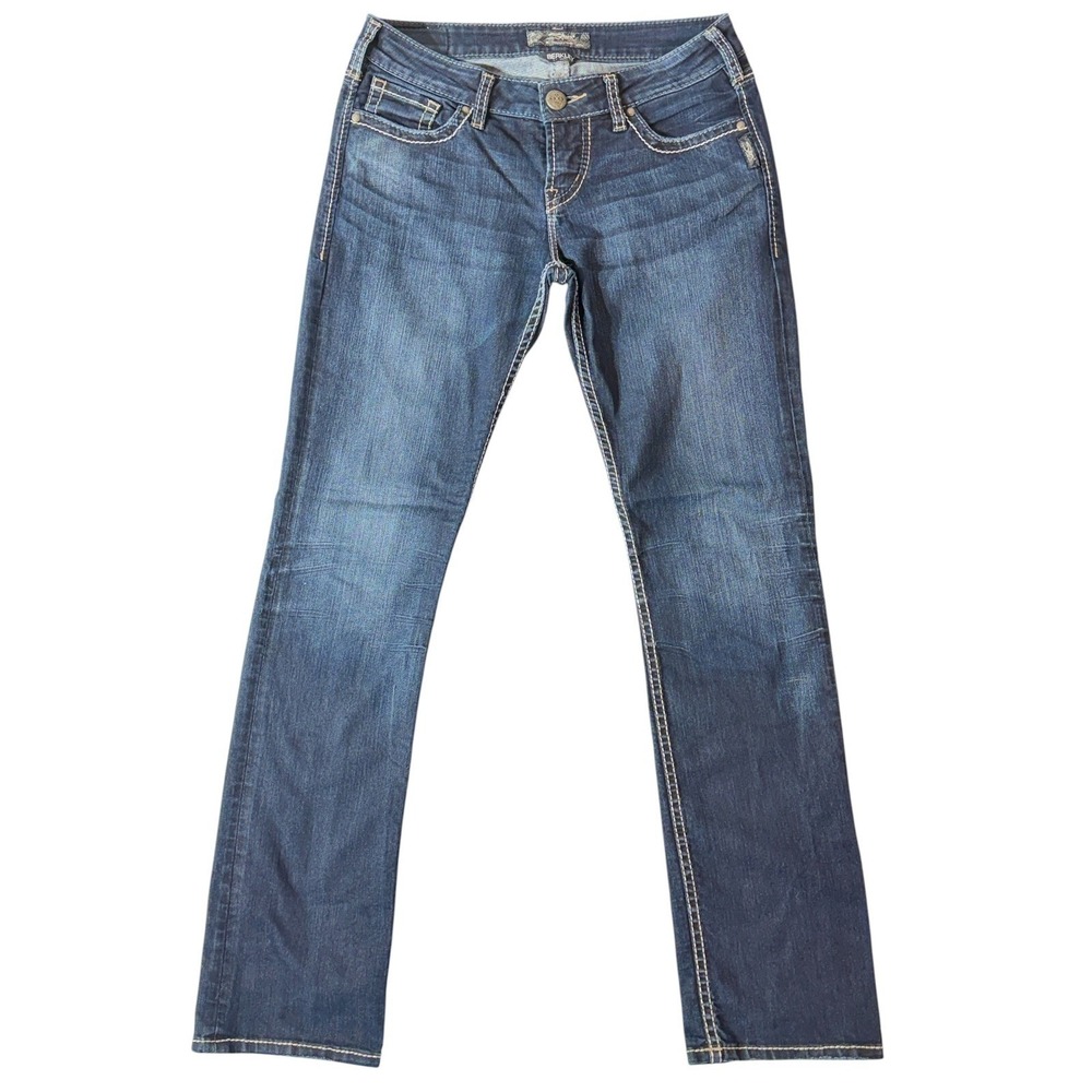 Silver Jeans Berkley Straight Leg Women W29 L32 Dark Wash Thick Stitch Denim Y2K